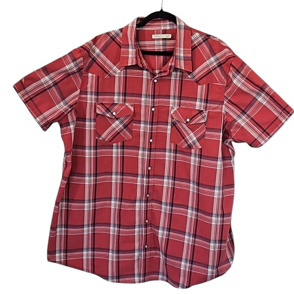 Sonoma Men's Red Plaid Snapped Front Short Sleeve Shirt Size 2X BIG
